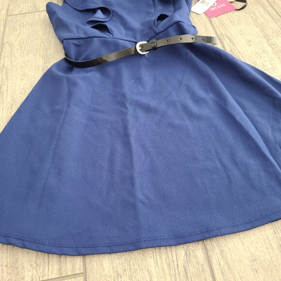 Amy Byer Girls Blue Ruffle Fit & Flare Dress with Belt Size 12 (NWT) - Picture 5 of 10